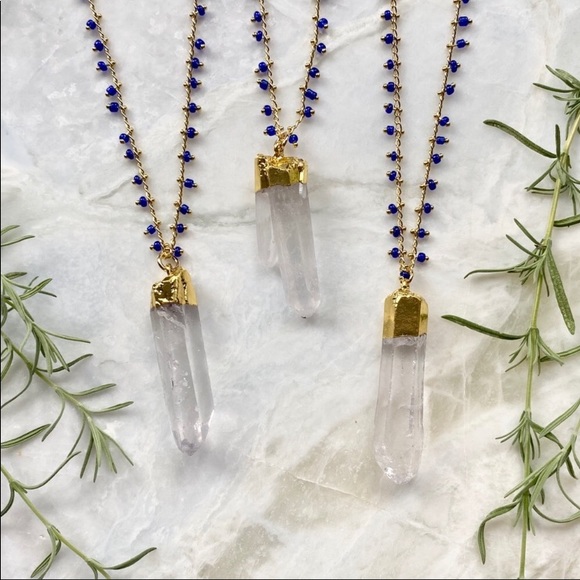 Raw quartz & beaded, gold plated necklace - Picture 11 of 11